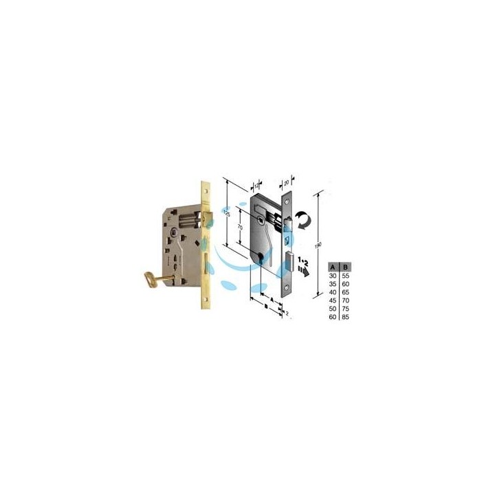 SERRATURA A BUSSOLA PATENT RIDOTTA DA INFILARE BORDO QUADRO OTTONATO - mm.60 (48042060HC)
