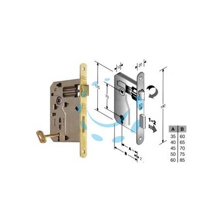 SERRATURA A BUSSOLA PATENT RIDOTTA DA INFILARE BORDO TONDO OTTONATO - mm.60 (48042060HE)