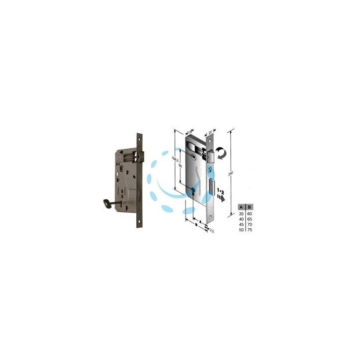 SERRATURA A BUSSOLA PATENT RIDOTTA INFILARE BORDO QUADRO FERRO LUCIDO - mm.50 (480400504C)