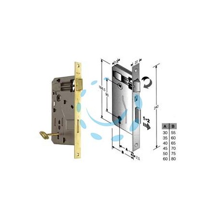 SERRATURA A BUSSOLA PATENT RIDOTTA DA INFILARE BORDO QUADRO OTTONATO - mm.50 (480400501C)