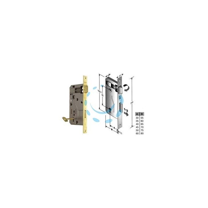 SERRATURA A BUSSOLA PATENT RIDOTTA DA INFILARE BORDO QUADRO OTTONATO - mm.50 (480400501C)