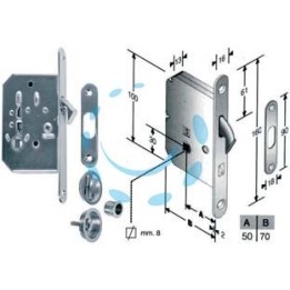 KIT SERRATURA INFILARE PORTE SCORREVOLI A GANCIO CON NOTTOLINO B.TONDO - mm.50 (4H06105087) cromato satinato