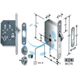 KIT SERRATURA INFILARE PORTE SCORREVOLI A GANCIO CON NOTTOLINO B.TONDO - mm.50 (4H06105087) cromato satinato