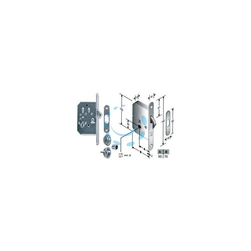 KIT SERRATURA INFILARE PORTE SCORREVOLI A GANCIO CON NOTTOLINO B.TONDO - mm.50 (4H06105087) cromato satinato