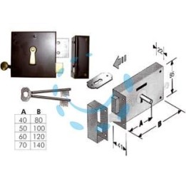 SERRATURA DA APPLICARE PER CANTINE SCROCCO E CATENACCIO 175 - mm.70, lunghezza mm.140 DX (4L1751401D)