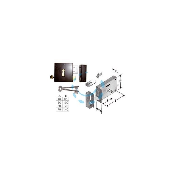 SERRATURA DA APPLICARE PER CANTINE SCROCCO E CATENACCIO 175 - mm.70, lunghezza mm.140 DX (4L1751401D)