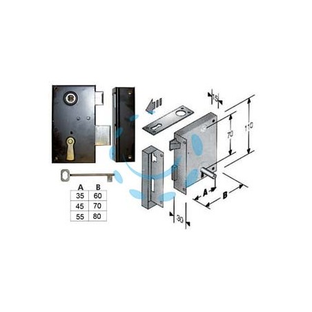 SERRATURA DA APPLICARE PER CANTINE SCROCCO E CATENACCIO 185 - mm.35, lunghezza mm.60 DX (4L1850606D)