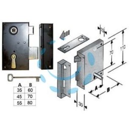SERRATURA DA APPLICARE PER CANTINE SCROCCO E CATENACCIO 185 - mm.35, lunghezza mm.60 SX (4L1850606S)