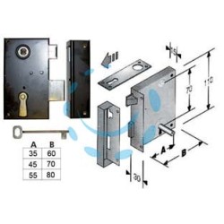 SERRATURA DA APPLICARE PER CANTINE SCROCCO E CATENACCIO 185 - mm.55, lunghezza mm.80 DX (4L1850806D)