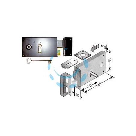 SERRATURA DA APPLICARE PER CANTINE SCROCCO E CATENACCIO 187 - mm.70, lunghezza mm.140 DX (4L1871406D)