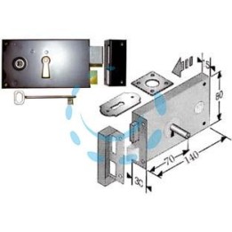 SERRATURA DA APPLICARE PER CANTINE SCROCCO E CATENACCIO 187 - mm.70, lunghezza mm.140 SX (4L1871406S)