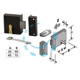 SERRATURA DA APPLICARE PER CANTINE 188 - mm.35, lunghezza mm.60 DX (4L1880600D)