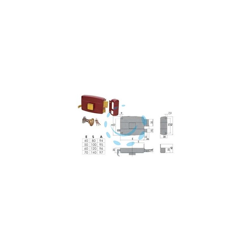 SERRATURA APPLICARE CON CATENACCIO E SCROCCO CON POMOLO INTERNO 50110 - mm.70 DX (50110701N6)