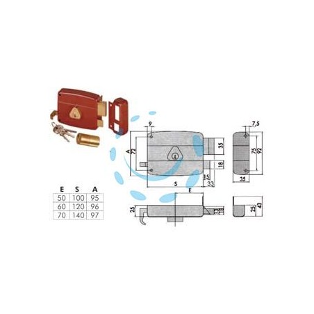 SERRATURA APPLICARE CON CATENACCIO SCROCCO DOPPIO CILINDRO FISSO 50121 - mm.50 DX (50121501)