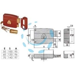 SERRATURA APPLICARE CON CATENACCIO SCROCCO DOPPIO CILINDRO FISSO 50121 - mm.60 DX (50121601N6)