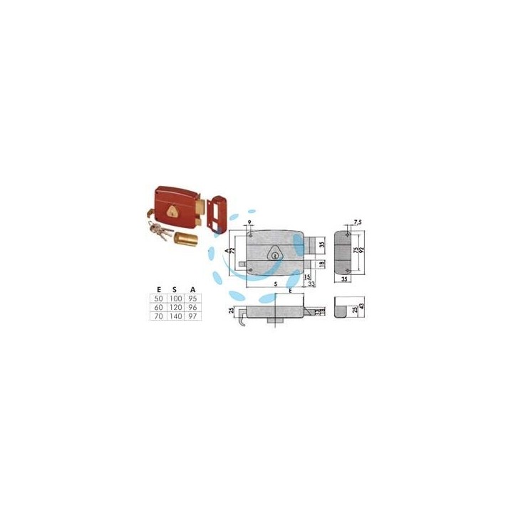 SERRATURA APPLICARE CON CATENACCIO SCROCCO DOPPIO CILINDRO FISSO 50121 - mm.70 SX (50121702N6)