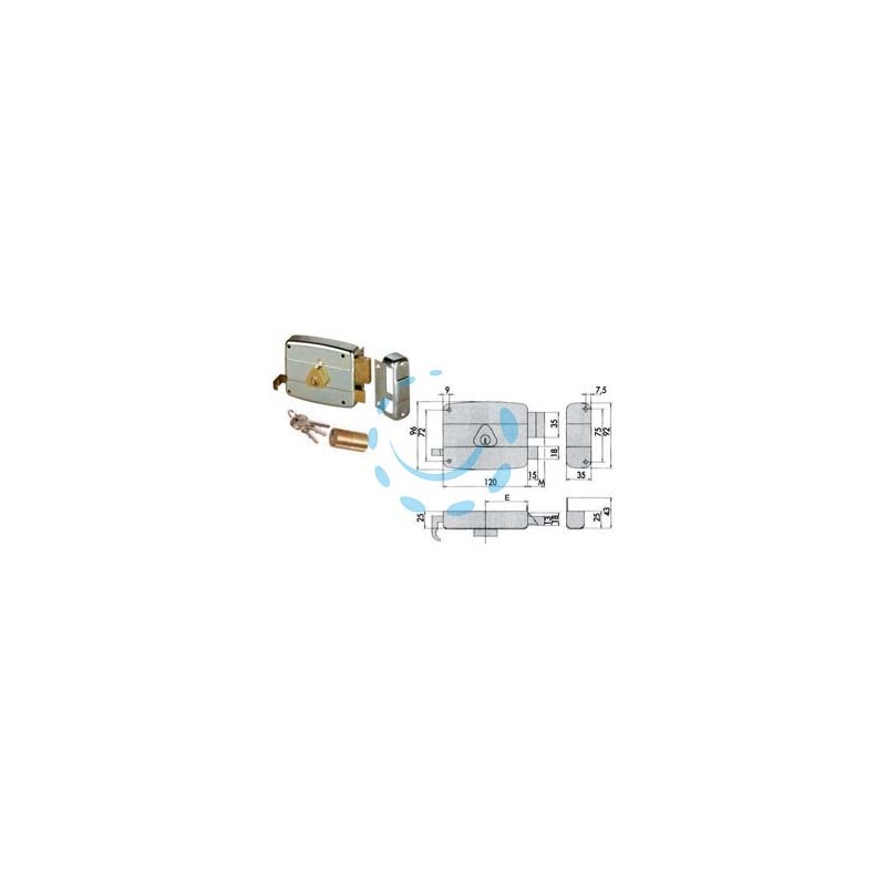 SERRATURA APPLICARE CATENACCIO E SCROCCO DOPPIO CILINDRO FISSO 50421 - mm.60 SX (50421602)