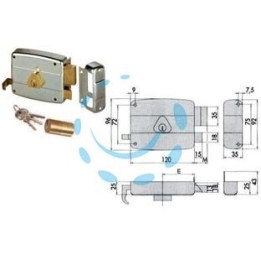 SERRATURA APPLICARE CATENACCIO E SCROCCO DOPPIO CILINDRO FISSO 50421 - mm.70 SX (50421702)