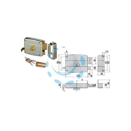 SERRATURA APPLICARE CATENACCIO E SCROCCO DOPPIO CILINDRO FISSO 50421 - mm.70 SX (50421702)