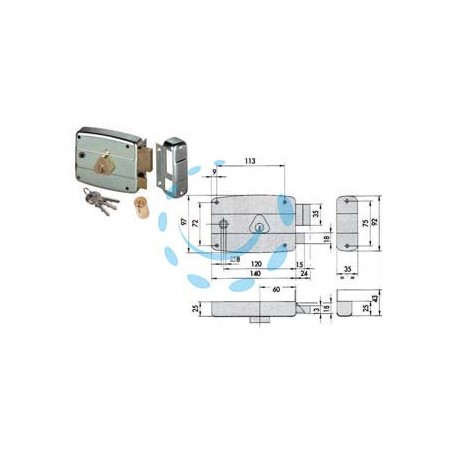 SERRATURA APPLICARE QUADRO CATENACCIO E SCROCCO CILINDRO FISSO 50471 - mm.60 SX (5047160295)