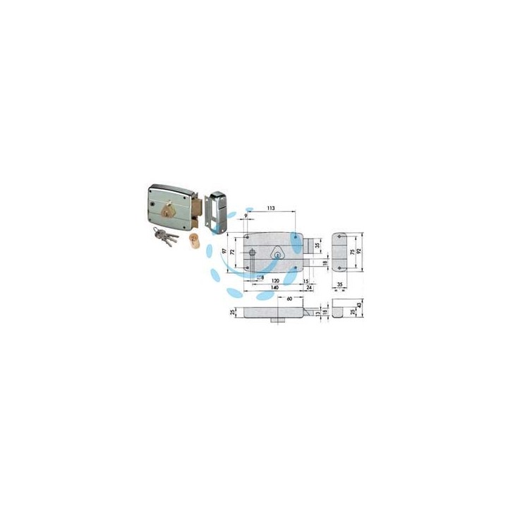 SERRATURA APPLICARE QUADRO CATENACCIO E SCROCCO CILINDRO FISSO 50471 - mm.60 SX (5047160295)