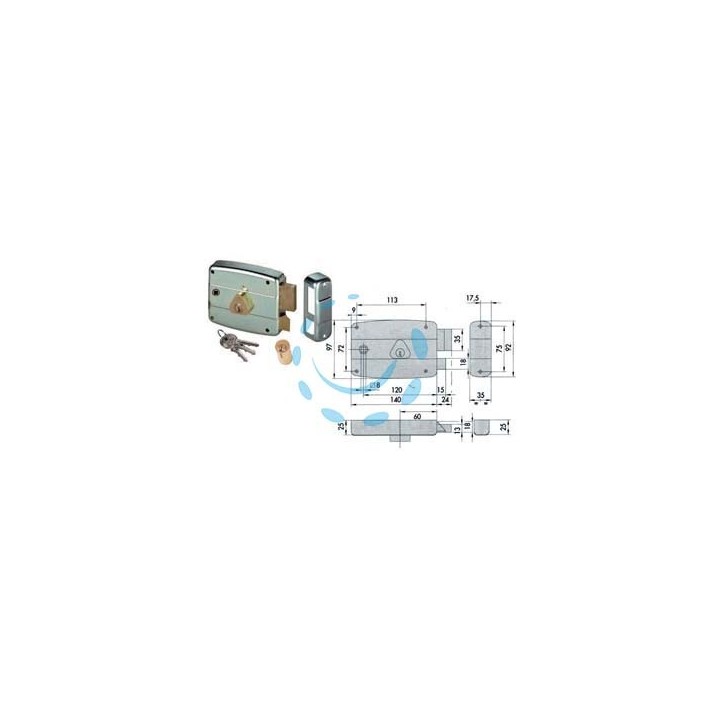 SERRATURA APPLICARE QUADRO CATENACCIO E SCROCCO CILINDRO FISSO 50571 - mm.60 DX (5057160179)