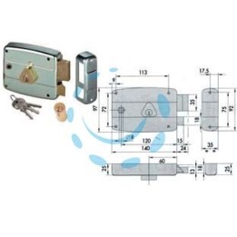 SERRATURA APPLICARE QUADRO CATENACCIO E SCROCCO CILINDRO FISSO 50571 - mm.60 SX (50571602)