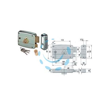 SERRATURA APPLICARE QUADRO CATENACCIO E SCROCCO CILINDRO FISSO 50571 - mm.60 SX (50571602)