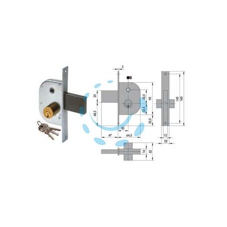 SERRATURA INFILARE PER CANCELLI CON QUADRO CATENACCIO E SCROCCO 42210 - mm.30 (42210300)