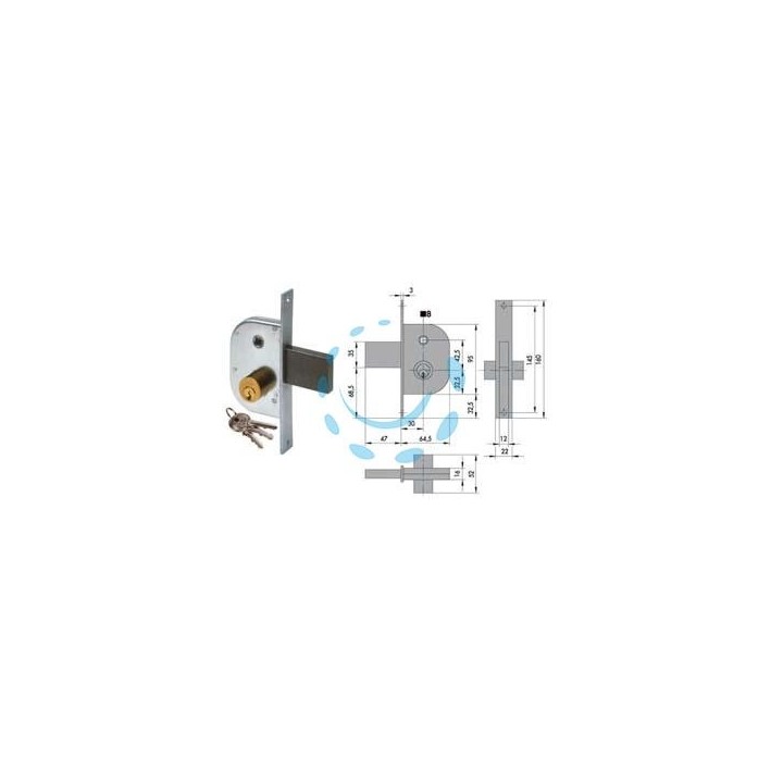 SERRATURA INFILARE PER CANCELLI CON QUADRO CATENACCIO E SCROCCO 42210 - mm.30 (42210300)