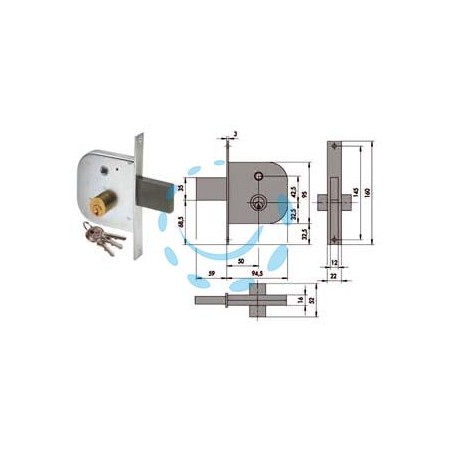 SERRATURA INFILARE PER CANCELLI CON QUADRO CATENACCIO E SCROCCO 42310 - mm.50 (42310500)