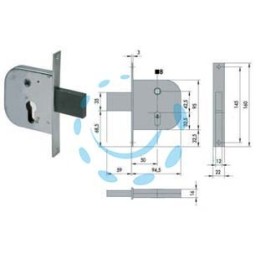 SERRATURA INFILARE PER CANCELLI CON QUADRO CATENACCIO E SCROCCO 42312 - mm.50 (42312500)