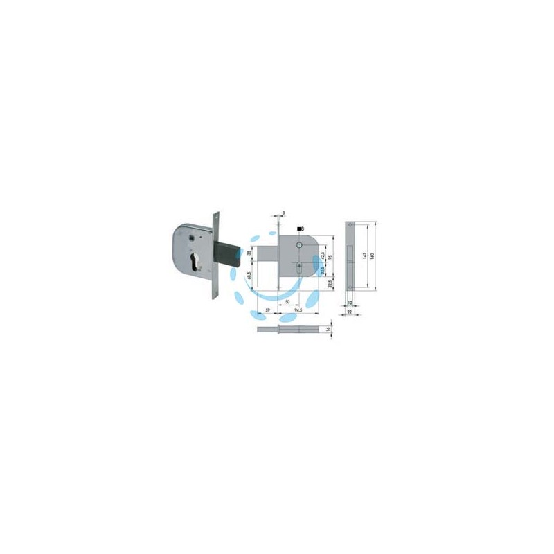 SERRATURA INFILARE PER CANCELLI CON QUADRO CATENACCIO E SCROCCO 42312 - mm.50 (42312500)