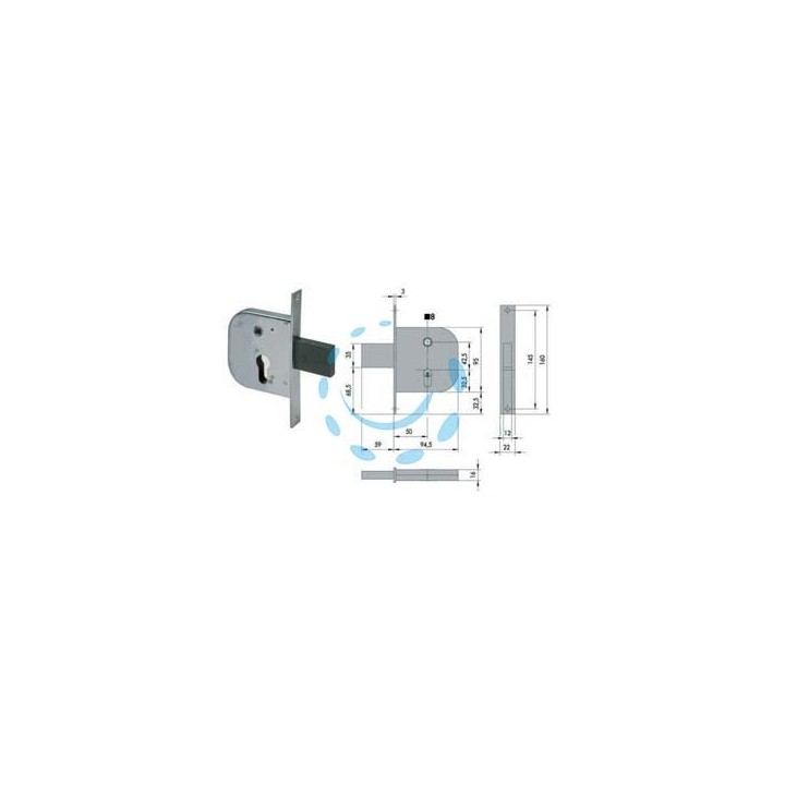 SERRATURA INFILARE PER CANCELLI CON QUADRO CATENACCIO E SCROCCO 42312 - mm.50 (42312500)