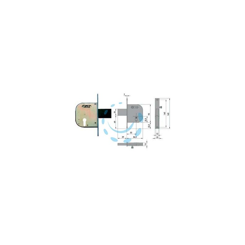 SERRATURA INFILARE PER CANCELLI CATENACCIO E SCROCCO CON NOTTOL. 42032 - mm.50 DX-SX (42032500)