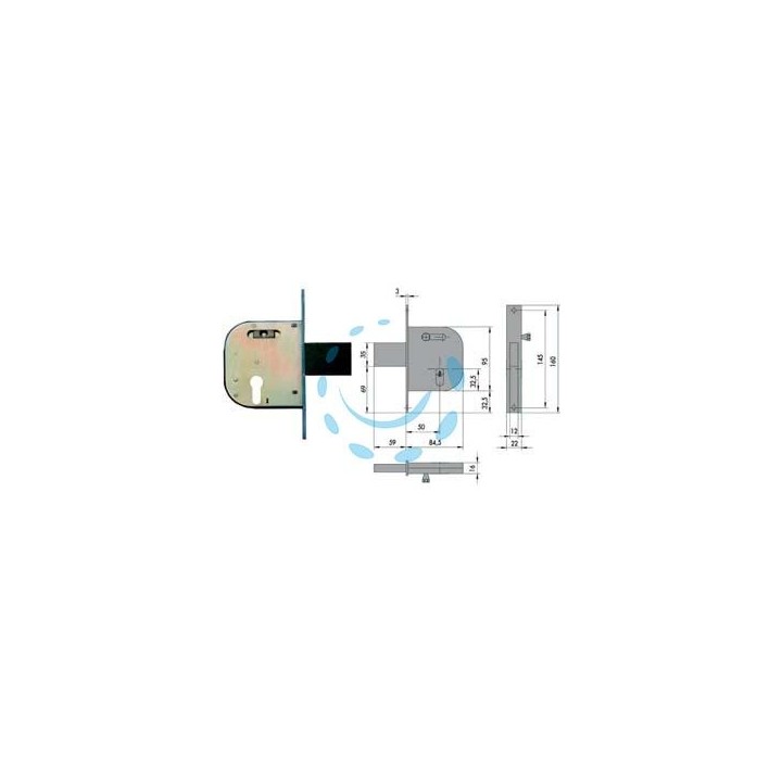 SERRATURA INFILARE PER CANCELLI CATENACCIO E SCROCCO CON NOTTOL. 42032 - mm.50 DX-SX (42032500)
