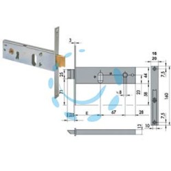 SERRATURA DA INFILARE PER FASCE CATEN. E SCROCCO MM.44 H 44150 44151 - mm.70 2 m. (44151700) frontale mm.20 conf. ind.