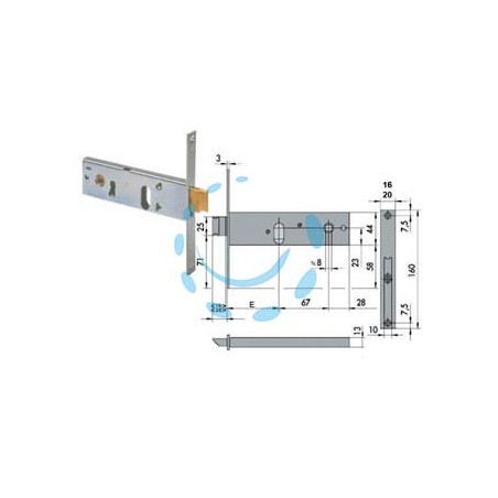 SERRATURA DA INFILARE PER FASCE CATEN. E SCROCCO MM.44 H 44150 44151 - mm.80 2 m. (44151800) frontale mm.20 conf. ind.