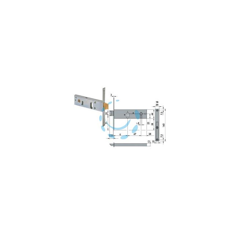 SERRATURA DA INFILARE PER FASCE CATEN. E SCROCCO MM.44 H 44150 44151 - mm.90 2 m. (44150900), frontale mm.16