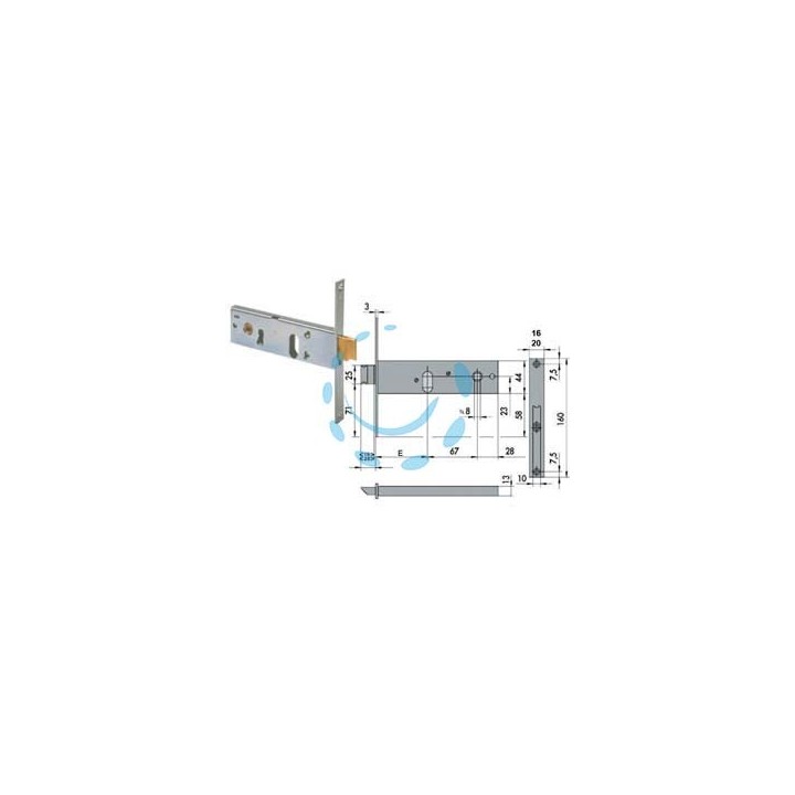 SERRATURA DA INFILARE PER FASCE CATEN. E SCROCCO MM.44 H 44150 44151 - mm.90 2 m. (44151900) frontale mm.20