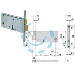 SERRATURA DA INFILARE PER FASCE CATENACCIO E SCROCCO MM.77 H 4446 - mm.70 (44460700) frontale mm.16 