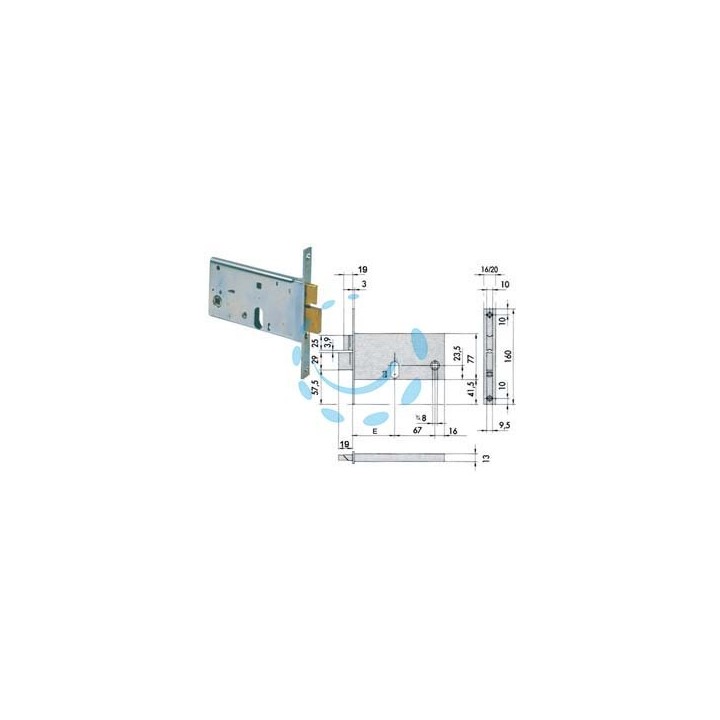 SERRATURA DA INFILARE PER FASCE CATENACCIO E SCROCCO MM.77 H 4446 - mm.70 (44460700) frontale mm.16 
