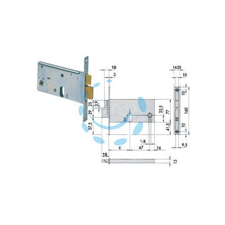 SERRATURA DA INFILARE PER FASCE CATENACCIO E SCROCCO MM.77 H 4446 - mm.70 (44461700) frontale mm.20 