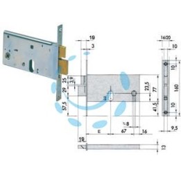 SERRATURA DA INFILARE PER FASCE CATENACCIO E SCROCCO MM.77 H 4446 - mm.90 (44461900) frontale mm.20 