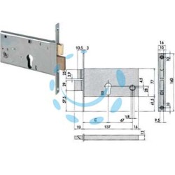 SERRATURA DA INFILARE PER FASCE CATENACCIO E SCROCCO MM.77 H 44360 - mm.70 (44360700)