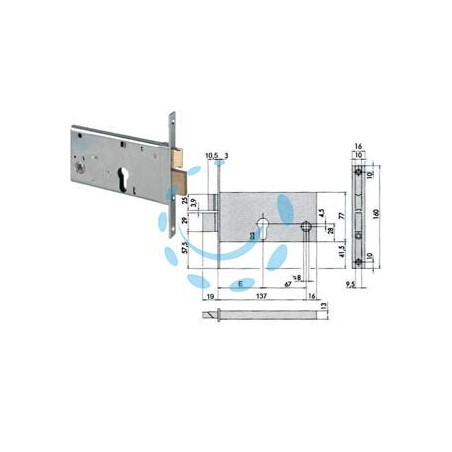 SERRATURA DA INFILARE PER FASCE CATENACCIO E SCROCCO MM.77 H 44360 - mm.70 (44360700)