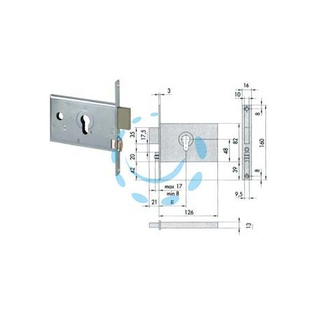SERRATURA DA INFILARE PER FASCE CATENACCIO E RULLO MM.82 H 44130 - mm.60 (44130600)