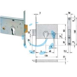 SERRATURA DA INFILARE PER FASCE CATENACCIO E SCROCCO MM.82 H 44145 - mm.60 (44145600)