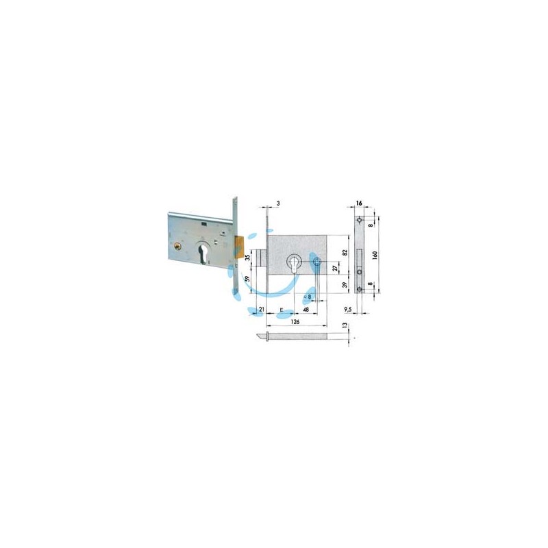 SERRATURA DA INFILARE PER FASCE CATENACCIO E SCROCCO MM.82 H 44145 - mm.60 (44145600)