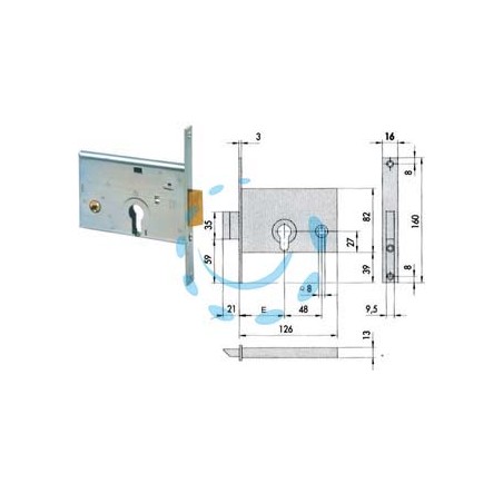 SERRATURA DA INFILARE PER FASCE CATENACCIO E SCROCCO MM.82 H 44145 - mm.60 (44145600)